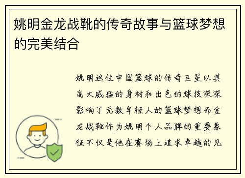 姚明金龙战靴的传奇故事与篮球梦想的完美结合